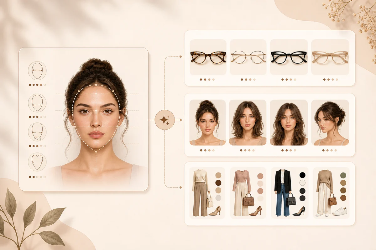 Face shape signals connected to glasses and hairstyle recommendation cards