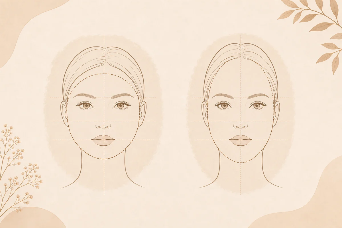 Side-by-side comparison of round and oval face shape outlines