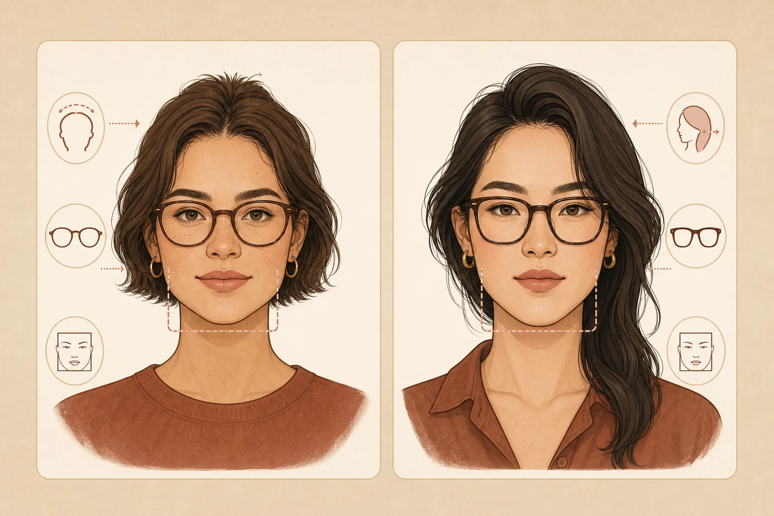 異なる顔の比率とスタイルの方向性を持つ2つの四角顔のプロフィール