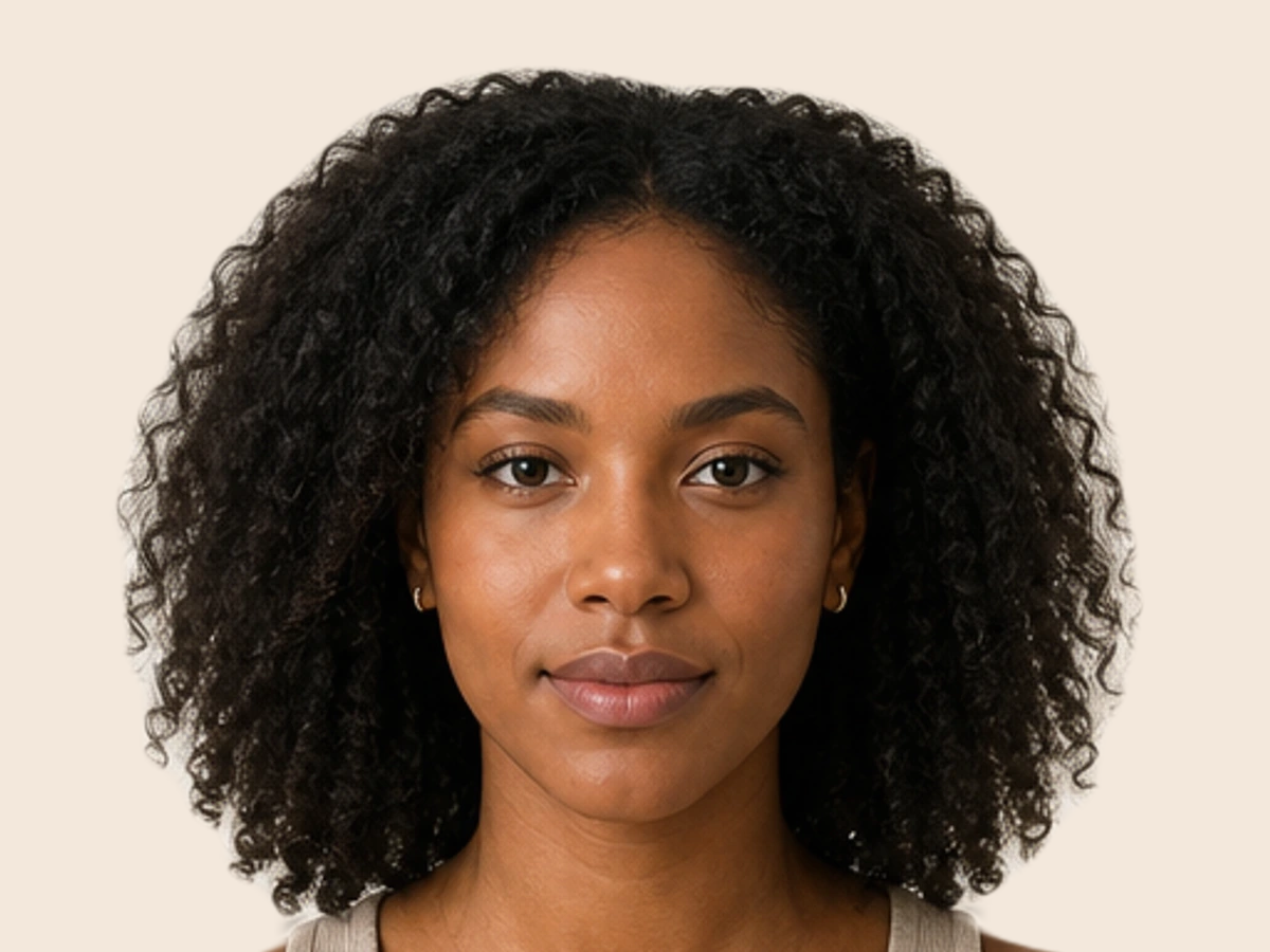 Black woman with a diamond face shape in a result preview