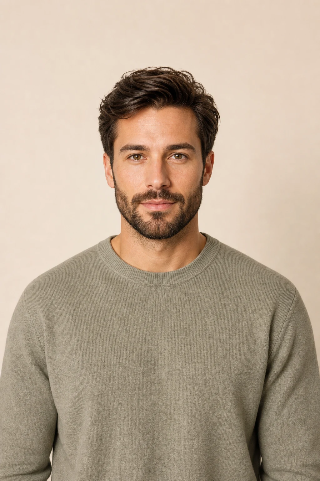 Beard preview for a man with a heart face shape using short density below the cheek line