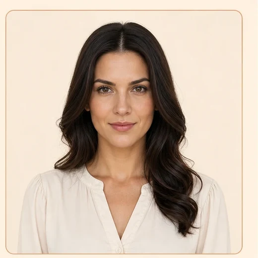 Defined-chin Heart Face Shape: The taper toward the chin is clearer, while the jaw does not become broad or square.