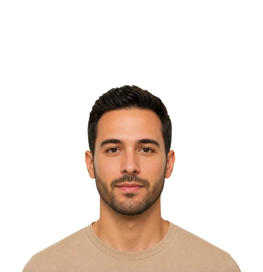 Makeup and beard styling preview portraits for oval face shape balance：Use beard shape to set the jaw mood