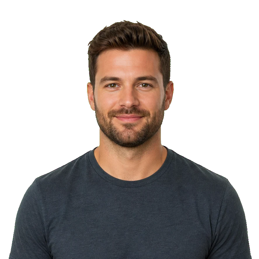 Makeup and beard styling preview portraits for square face shape: Use beard shape to refine the jaw