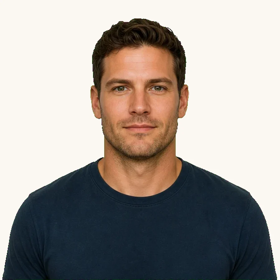 Square Face Shape example portraits showing natural variations: Defined square face shape
