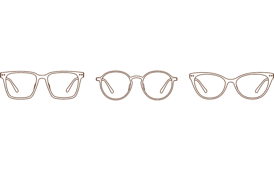 Line-art comparison of angular and rounded eyeglass frame shapes