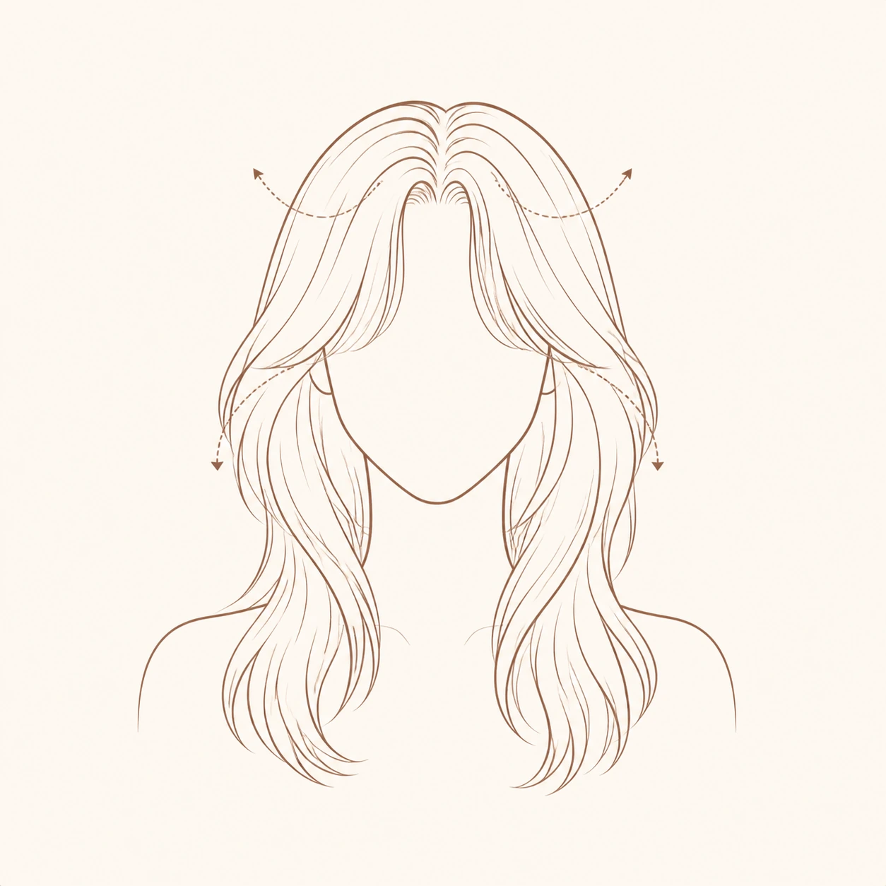 Line art showing fringe and face-framing pieces