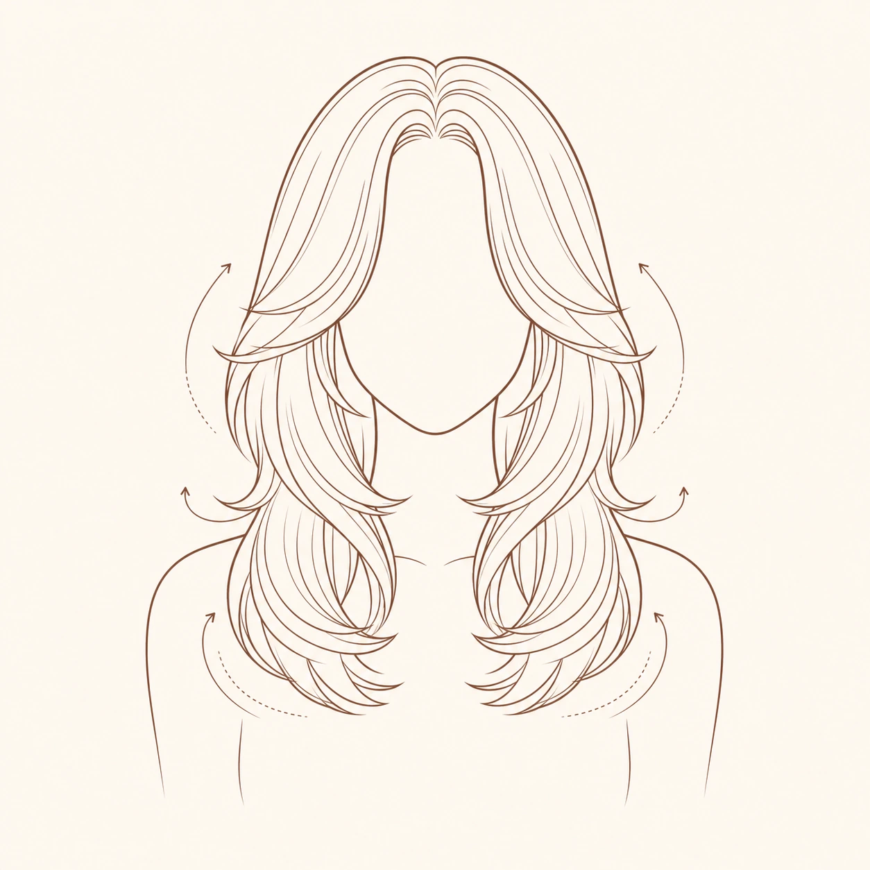 Line art showing layered hair movement and weight removal