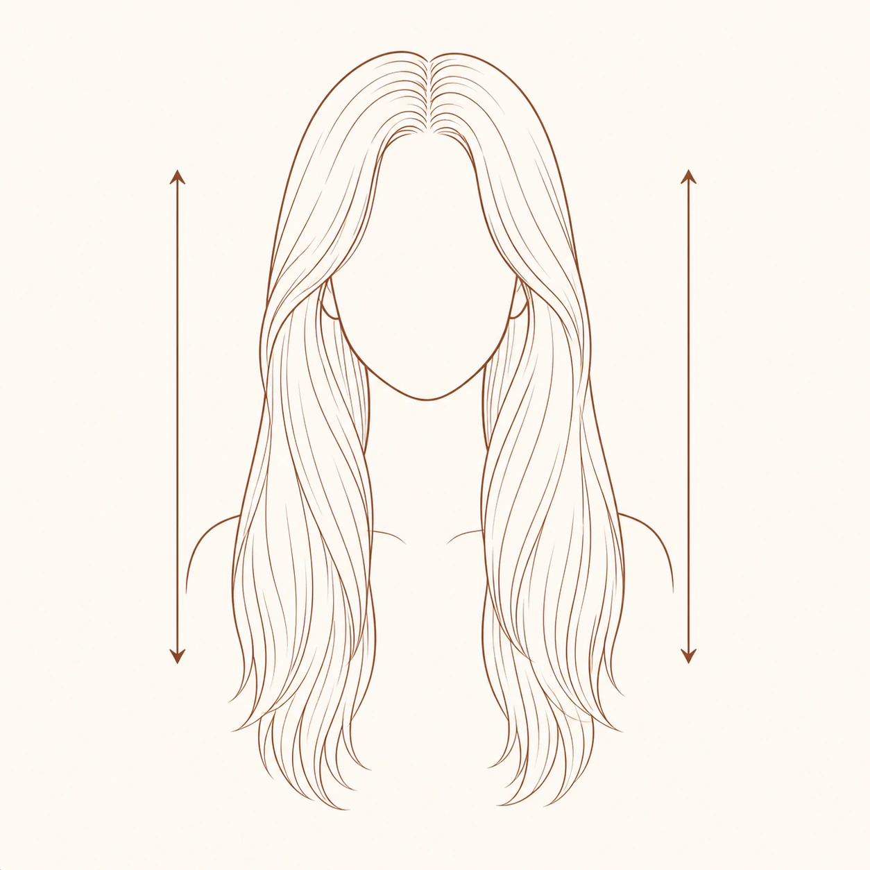 Line art showing long hairstyle length and vertical direction