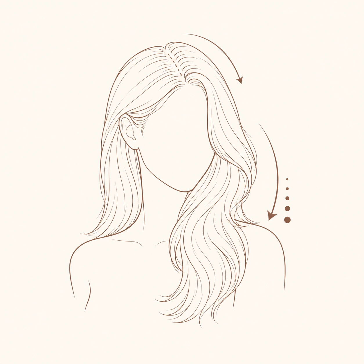 Line art showing parting direction and hair flow