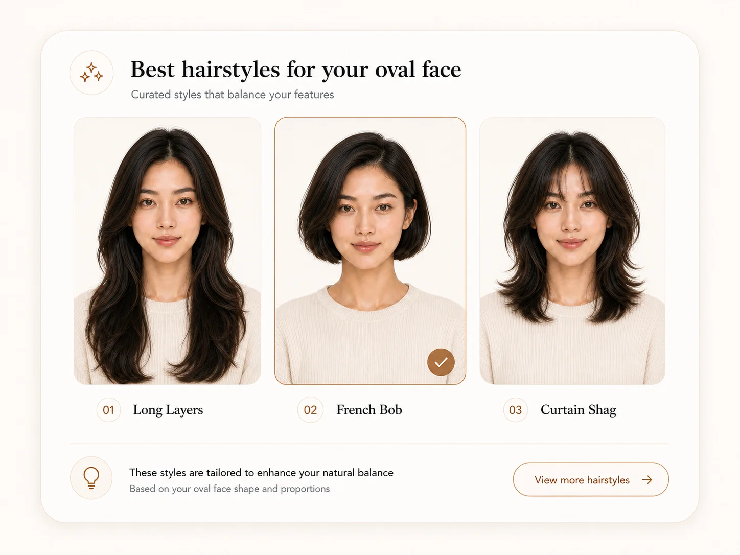 Best hairstyles recommendation card with three different hairstyle previews